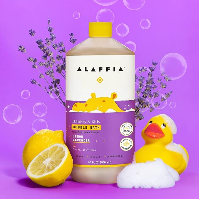 Alaffia Babies & Kids Bubble Bath, Lemon Lavender, Pump Included – Gentle Cleanser with Raw Shea Butter and Lemon Balm, 32 Fl Oz