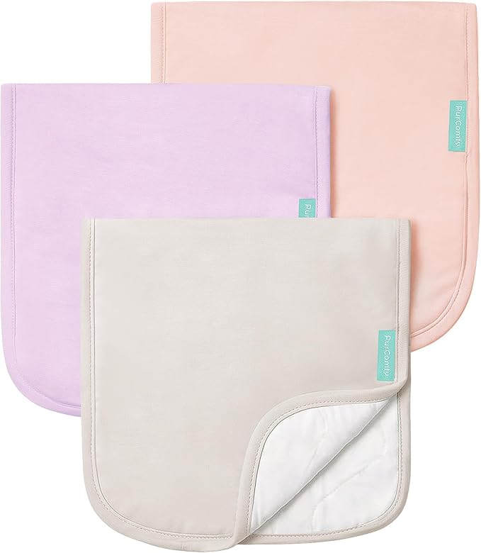 PurComfy Supersoft Burp Cloths, Premium Bamboo Viscose Baby Burp Cloths, Absorbent & Skin-Friendly, Large 21” x 10”, Unisex Baby Essentials for Feeding, Spit-Up, 3-Pack