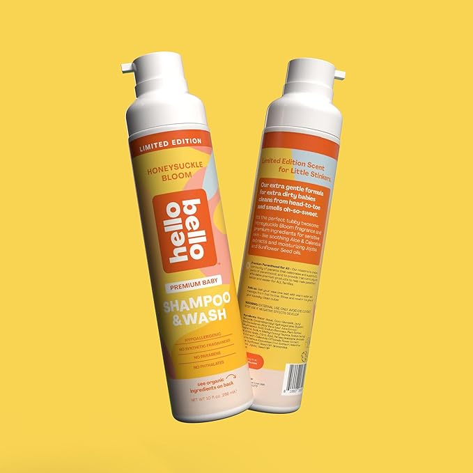 Hello Bello Baby Shampoo & Body Wash, Honeysuckle Bloom Scented, 10oz Bottle (Pack of 2)
