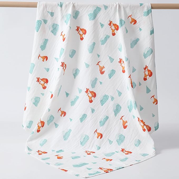 Muslin Swaddle Blankets for Boys & Girls, Receiving Baby Blanket for Newborns, Large 47 x 47 Inches, Soft Breathable Baby Swaddles, Fox & Penguin