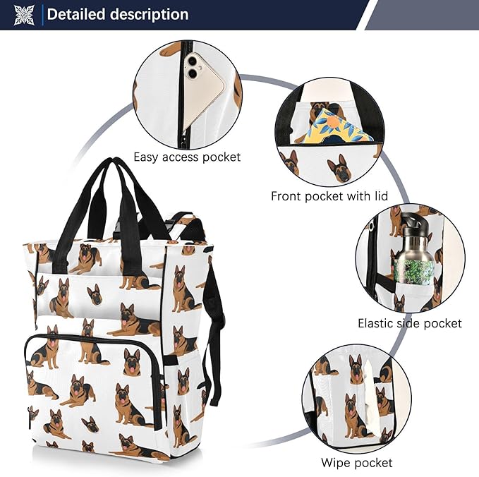 Emelivor Cartoon Dog White Diaper Bag Backpack Large Capacity with Insulated Pockets Baby Bag Diaper Bags for Boy Girl Travel Mom Women Men