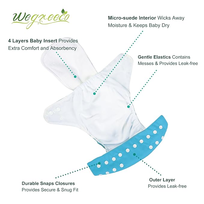 Wegreeco Cloth Diapers 6 Pack with Inserts, Washable Reusable Diapers for Babies, One Size Adjustable (Naughty)