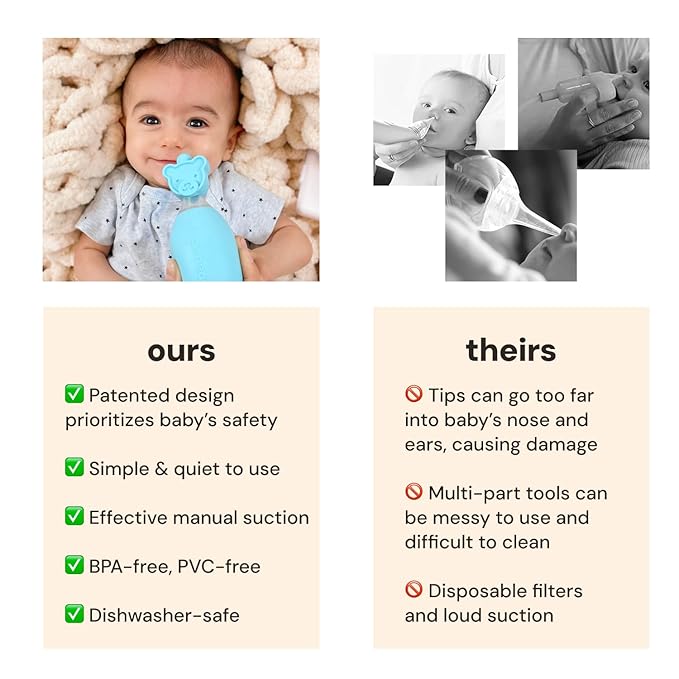 oogiebear: Baby Nasal Aspirator - Safe Booger & Earwax Remover for Newborns, Infants, Toddlers - Better Syringe, Airtight Suction, Nose Sucker - Essential Baby Stuff, Diaper Bag Must-Haves, Blue