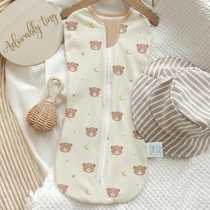 Baby Swaddle 0-2 Months, Cotton Arm-In Zipper Sleep Sack, Wearable Blankets Wrap for Newborn Infant Girls, Boys (Animal, Star Moon, Bear, Pack of 3)