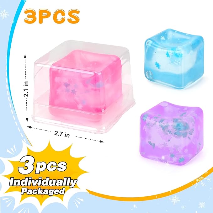 Ice Cube Fidget Toy for All Ages: 3 Pack Soft Cubes Sensory Fidget Ice Cube Stress Ball Squishy Cube Stress Relief Toys for Kids, Teens and Adults Party Favors, Birthday Gift for Kids Age 3+