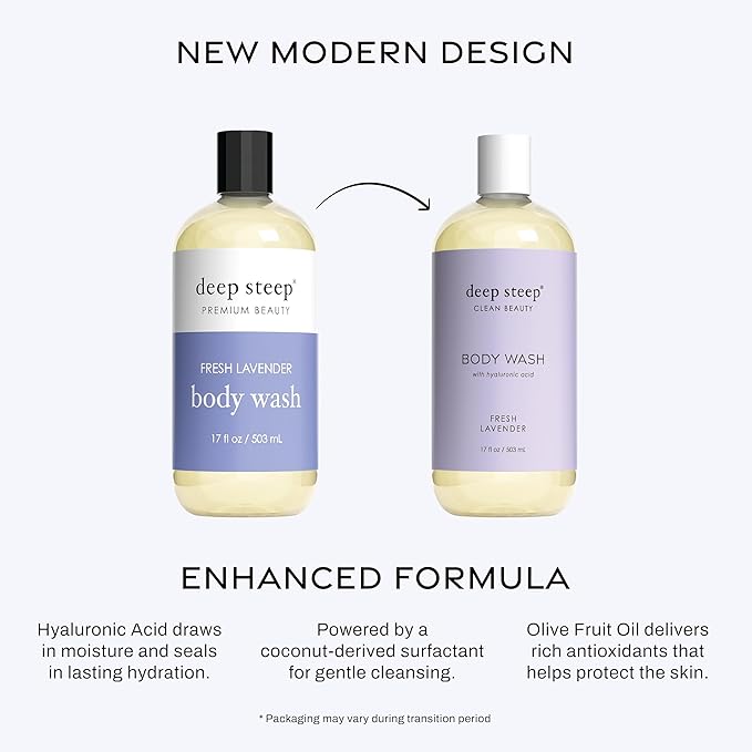 Deep Steep Body Wash, Fresh Lavender, 17 oz – Hydrating Shower Gel with Hyaluronic Acid, Shea Butter, Aloe Vera & Argan Oil – Vegan, Clean Beauty, Clean & Refreshed Skin