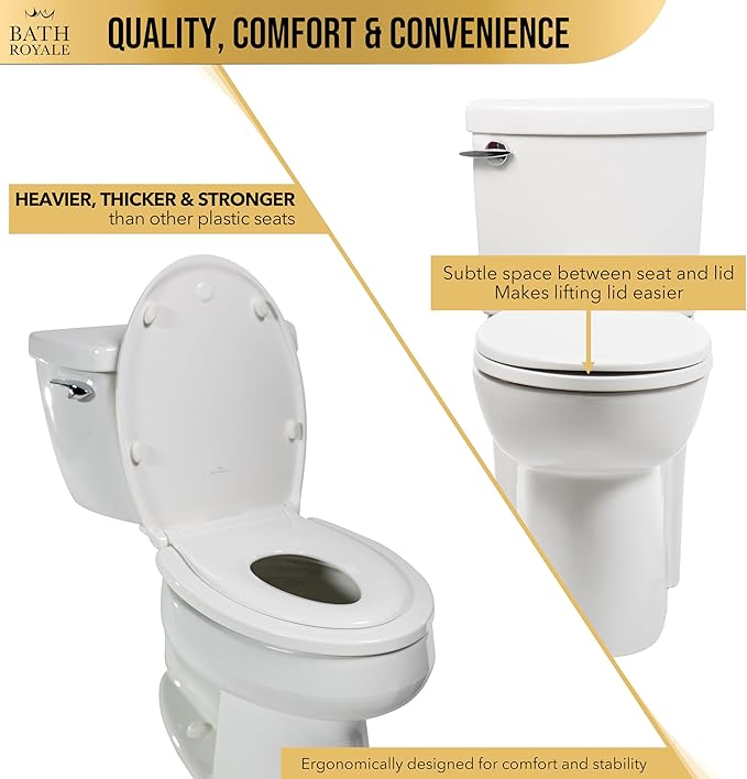 BATH ROYALE Potty Training Seat - Soft Close, Adult/Child, Kingsport BR721-01, Elongated Biscuit/Linen
