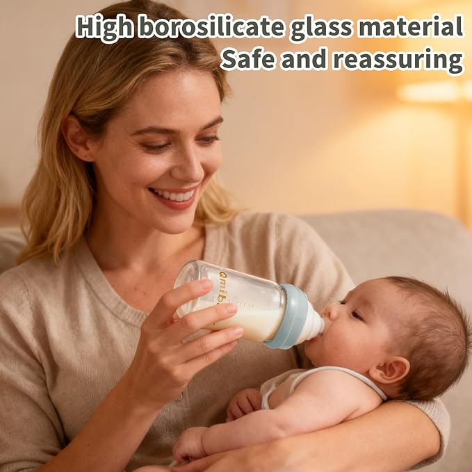 Glass Breastmilk Storage Bottles 180ml 6oz BPA-Free Leak-Proof Natural Baby Bottle for Breastmilk Storage Wide Neck Bottles with Screw Ring Sealing Disk Breastfeeding (Grey, 180ml-4Packs)