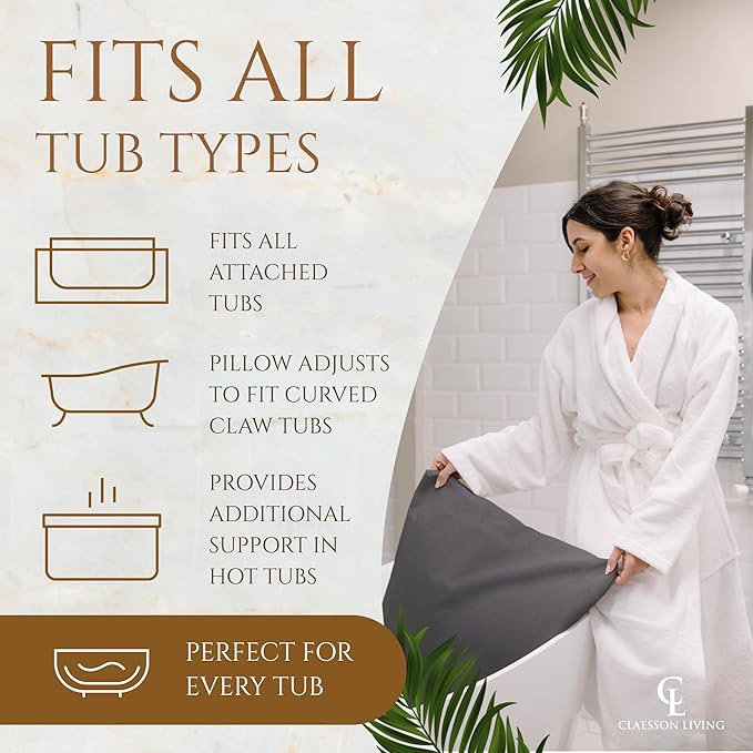 Luxury Bath Pillow for Tub - Thick and Comfortable Bathtub Pillow Support for Head and Neck and Back - Washable Quick-Drying Bath Pillows - Bath Cushion for Home Spa - Fits Any Bathtub - Dark Gray