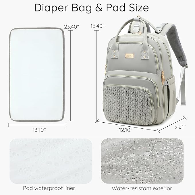 Diaper Bag Backpack - Large Multi functional, Boys, Girls & Baby Travel Essentials Tote with Changing Pad, Insulated Pockets, Stroller Straps, Waterproof - Baby Backpack for Mom & Maternity (Gray)