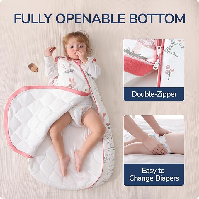 1.0 Tog 2.5 Tog Baby Sleep Sack, 100% Cotton Baby Sleeping Bag 3-24M, 2-Way Zipper Baby Wearable Blanket