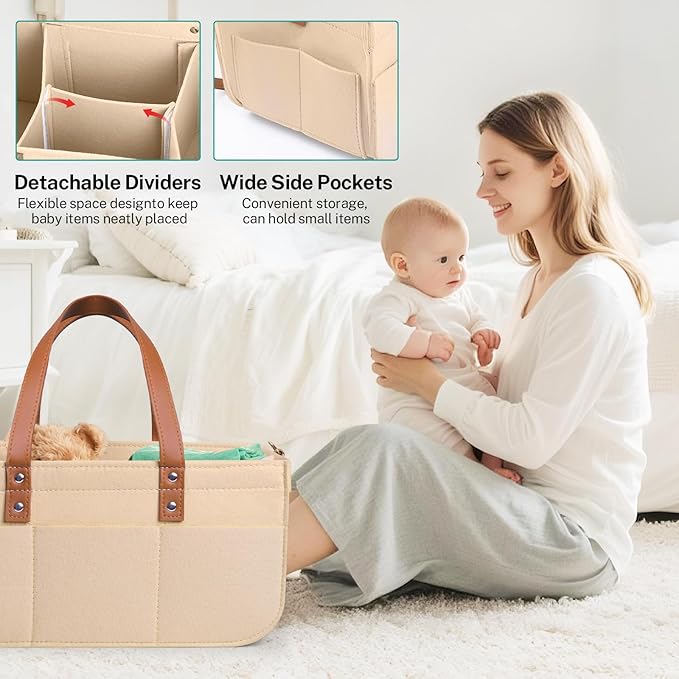 lefeke Diaper Caddy Bag,Car Organizer and Storage,Caddy Organizers with Handles and Straps, Baby Bottle Organizer for Nursery,Portable Baby Diaper Caddy (Oatmeal)