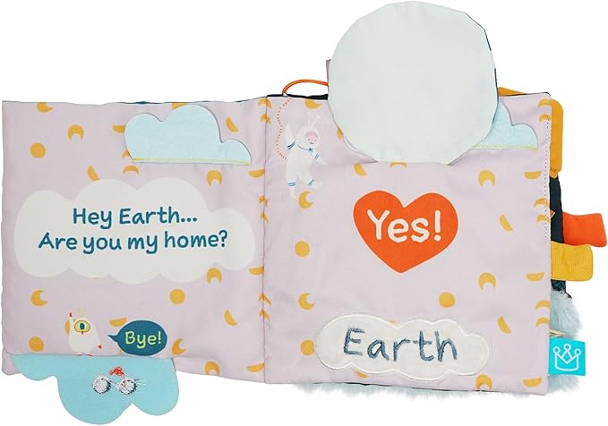 Manhattan Toy Little Rocket Finds Home Soft Activity Crinkle Book for Baby & Toddler with Tethered Characters Small