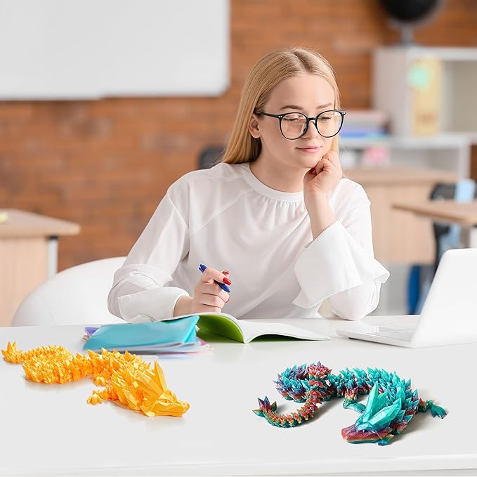 30'' 3D Printed Dragon - 3D Printed Toys, Articulated Crystal Dragon Large Rainbow Animal Fidget Toy, Decor Huge Dragons Collectible Figurines(Mixcolor2,30inch)