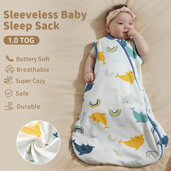 1.0 Tog 2.5 Tog Baby Sleep Sack, 100% Cotton Baby Sleeping Bag 3-24M, 2-Way Zipper Baby Wearable Blanket