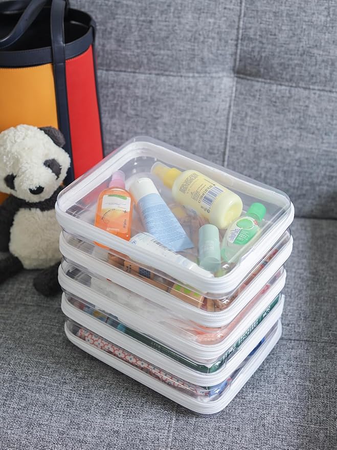 3PCS Clear Hard Shell Case Double Zippered, Diaper Bag Organizing Pouches, Waterproof Cosmetic Bag, Kid's Toy Storage Organizer Bins, Pencil Case, Halloween Thanksgiving Storage Bins