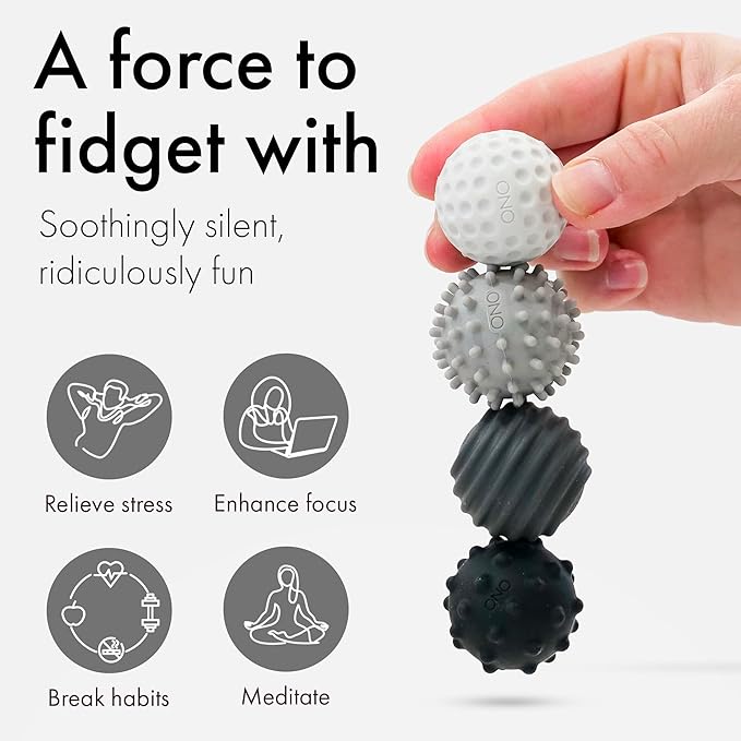 ONO Signets – Silicone Magnetic Balls with Textured Dimples, Bumps, and Waves | Fun to Play with Fidget Toy for Adults | Help Relieve Stress, Anxiety, Tension (Graphite, Set of 4)