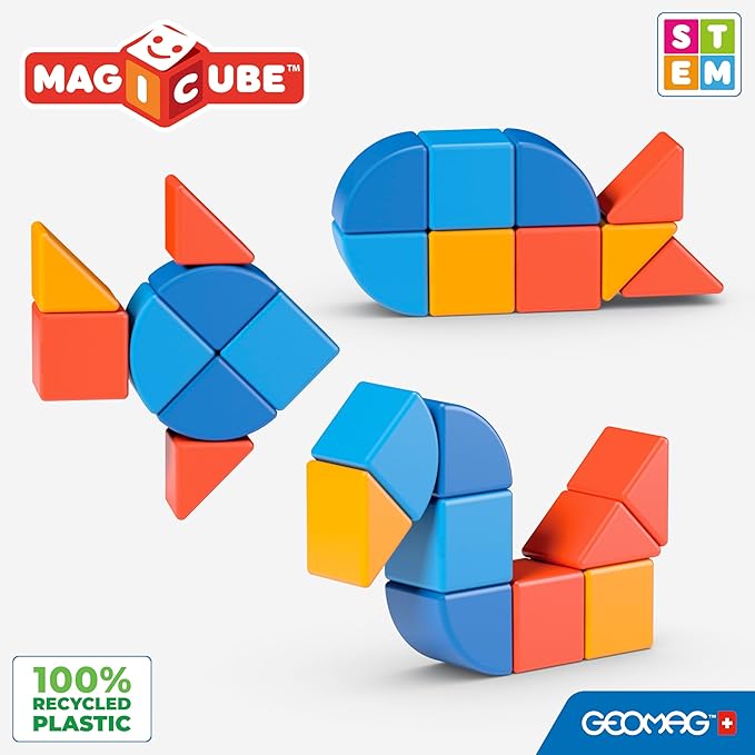 Geomag Magicube 9pcs Magnetic Blocks - Magnetic Building Blocks for Toddlers 1-3, Montessori Toys for 1+ Year Old, Autism Sensory Product, Magnets for Kids