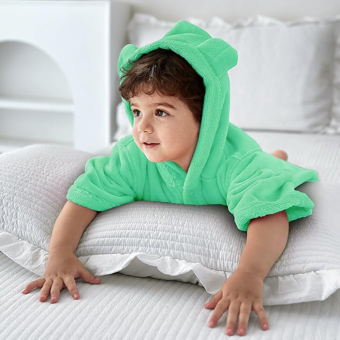 VOOVA & MOVAS Toddler Bath Towel with Bear Ear Hood, 0-3Years | 100% Cotton, Ultra-Soft & Absorbent | Gentle for Sensitive Skin, Bath, Pool & Beach Towel | Newborn, Mint Green