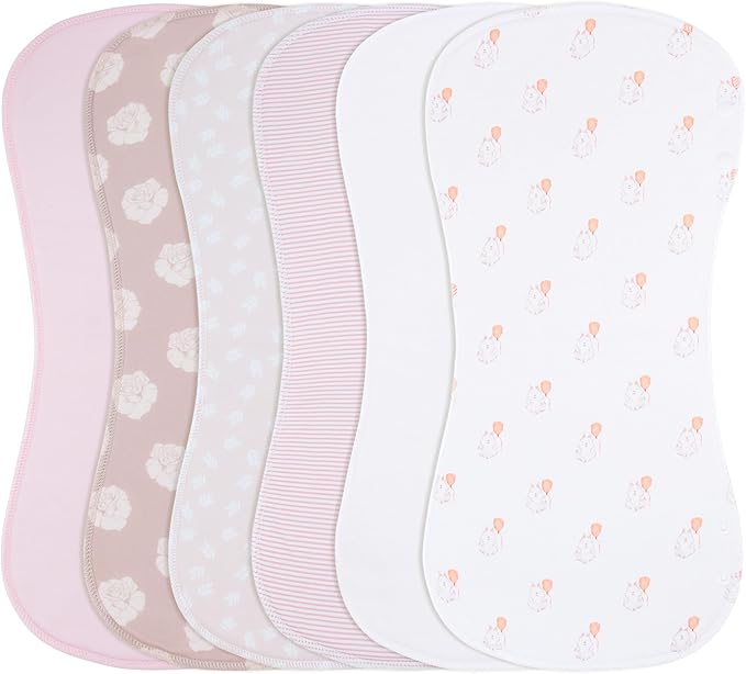 2-in-1 Burp Cloths and Baby Bibs - 6 Pack Large Super Absorbent Soft Cotton Burping Cloths for Spit Up, 3 Layers Thick Baby Burp Rags for Girls & Boys