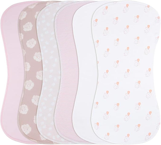 2-in-1 Burp Cloths and Baby Bibs - 6 Pack Large Super Absorbent Soft Cotton Burping Cloths for Spit Up, 3 Layers Thick Baby Burp Rags for Girls & Boys