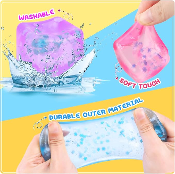 Ice Cube Fidget Toy for All Ages: 3 Pack Soft Cubes Sensory Fidget Ice Cube Stress Ball Squishy Cube Stress Relief Toys for Kids, Teens and Adults Party Favors, Birthday Gift for Kids Age 3+