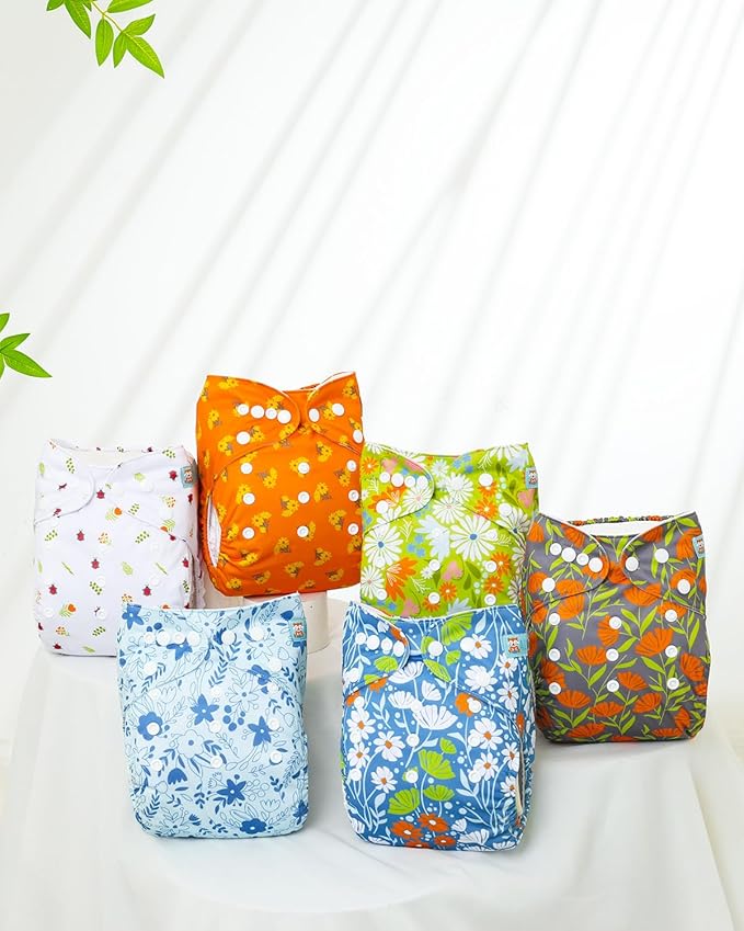 ALVABABY Baby Cloth Diapers 6 Pack with 12 Inserts Cloth Diaper Covers Adjustable Washable Reusable for Baby Girls and Boys 6DM120A