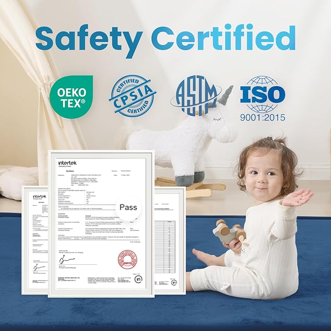 1.3" Thick Baby Play Mat for Floor, 79x79 Large Foam Tummy Time Mat, Padded Support Soft Plush Nursery Rug for Infant Kids Toddler Crawling Kick Activity (Royal Blue)