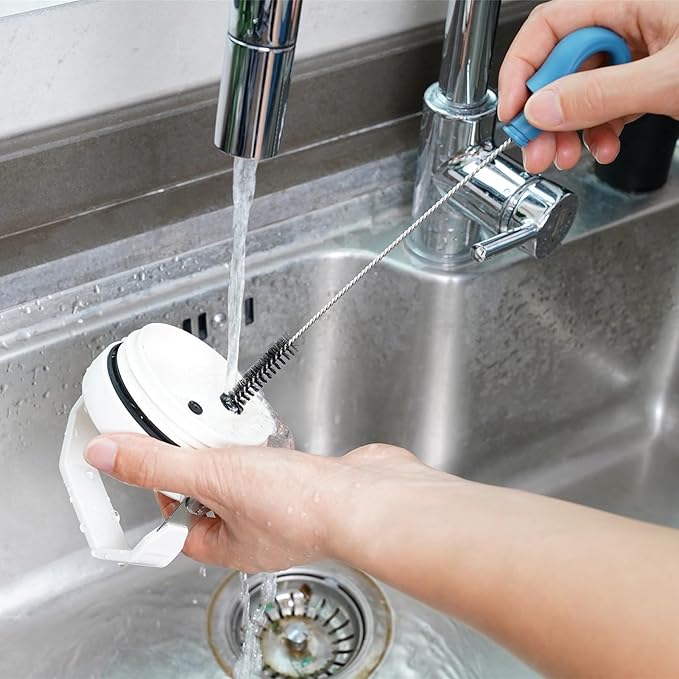 2-in-1 Bottle Cleaning Brush and Hidden Straw Brush, Long Handle Water Bottle Brush Cleaner with Replaceable Head for Sports Bottles, Baby Bottles, Mugs, Straws, Smokey Blue