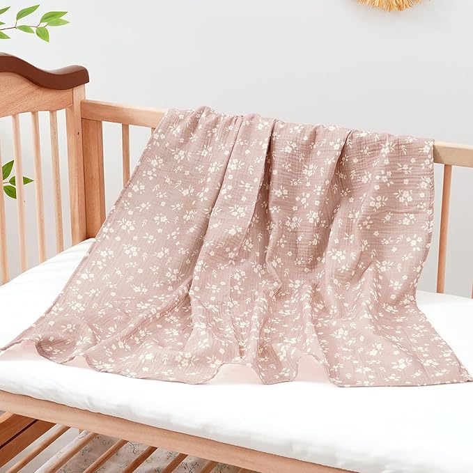 Happy Flute 4Set Muslin Swaddle Blankets–Ultra Soft Baby Blanket for Newborns,Receiving Blankets for Baby Girls & Boys–Baby Essentials 0-3 Years,40x40inches (Flower)