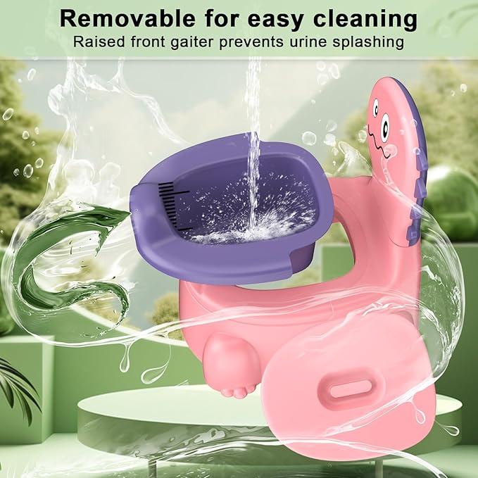 Potty Training Toilet, Toddler Potty Training Seat Baby Potty Chair, Dinosaur Toilet Potty Seat for Boys Girls Kids Toddlers, Portable Travel Potty with lid,Urinal, Splash Guard, Non-Slip Pad(Pink)