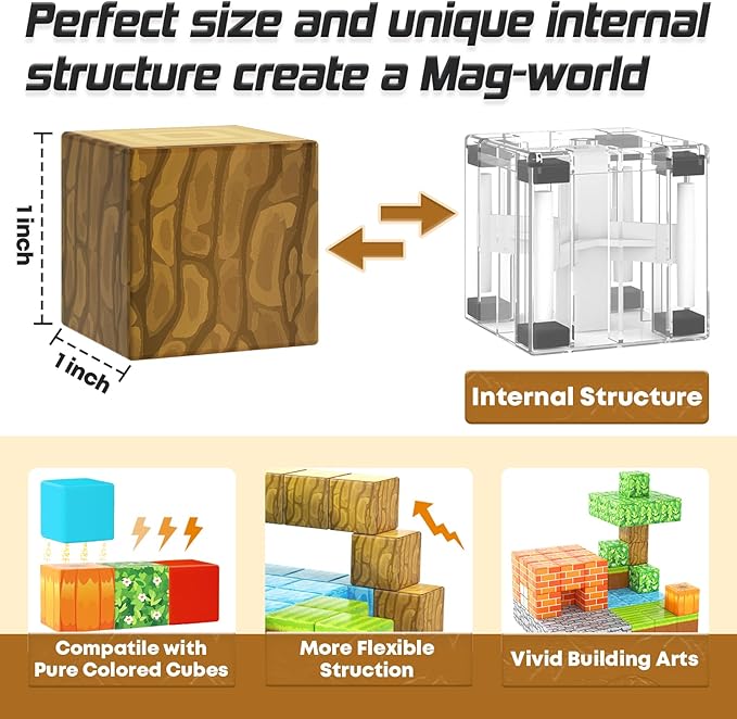 Magnetic Blocks-Build Mine Magnet World Pumpkin Edition Kids Games Toys for Boys Girls 3+ Years Old Magnetic STEM Construction Toys Ages 4-6 6-8 5-7 for Halloween Birthday Gifts