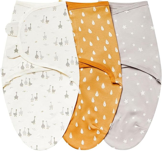 insular Baby Swaddle Wrap, Swaddle Blanket for Newborn and Infant, Adjustable Velcro Swaddling Set for Boy and Girl, Soft Cotton Baby Sleep Sack 3 Pack, Beige Duck, Small(0-3 Month)