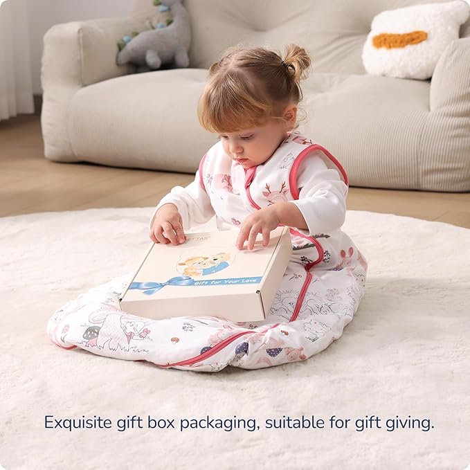 1.0 Tog 2.5 Tog Baby Sleep Sack, 100% Cotton Baby Sleeping Bag 3-24M, 2-Way Zipper Baby Wearable Blanket