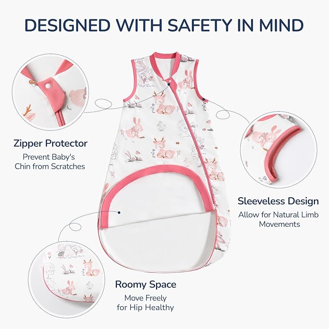 1.0 Tog 2.5 Tog Baby Sleep Sack, 100% Cotton Baby Sleeping Bag 3-24M, 2-Way Zipper Baby Wearable Blanket