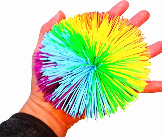 4.5Inch Large Rainbow Stringy Ball Silicone Bouncing Fluffy Jugging Ball,Monkey Stress Ball (Rainbow)