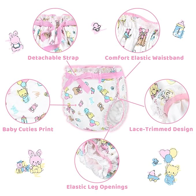 Littleforbig Silky Adult Ribbon Omutsu Diaper Wrap Cover Washable Adjustable Reusable Waterproof - Baby Cuties S