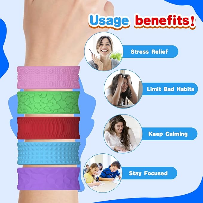 Sensory Fidget Toys Slap Bracelets: 12PC Textured Silicone Sensory Toys for Autism, Fidgets for Kids, Teens & Adults, Anxiety & Stress Relief - Ideal for Classroom Rewards, Party & Special Needs Gifts