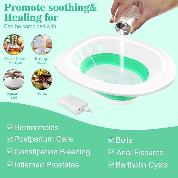 Electric Sitz Bath, Sitz Bath for Hemorrhoids, Sitz Bath for Toilet Seat, Foldable Postpartum Care Basin,Sitz Baths Salts Bowl for Women Men, Sits Bath Soak Pan, Hip Bath Tub