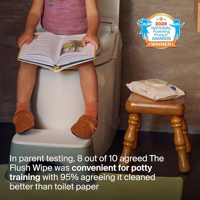Coterie Flushable Wipes for Toddlers, Designed for Potty Training, Safe for Sensitive Skin, Hypoallergenic, 99% Water, Plant-Based, Fragrance Free, Sewer & Septic Safe, 12 Pack (448 Wipes)