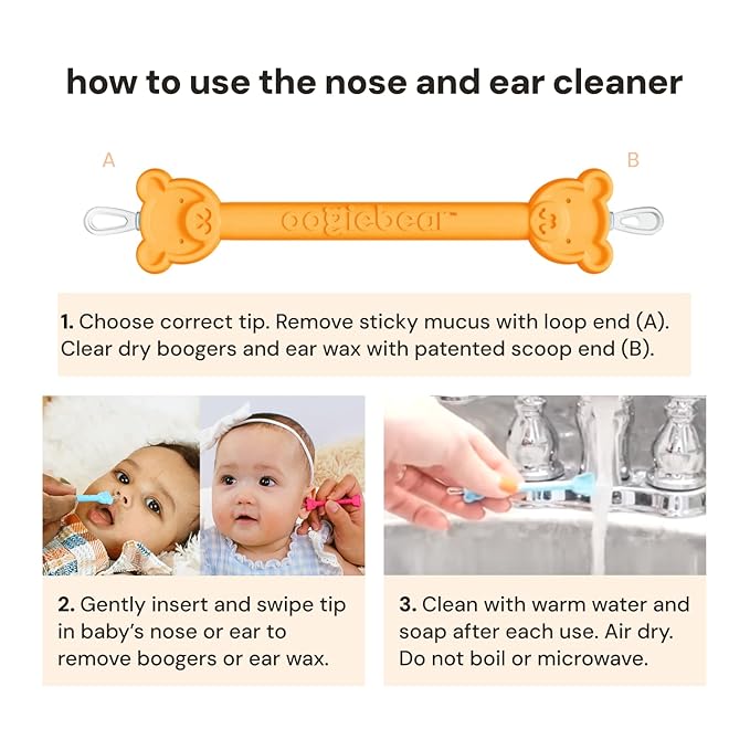 oogiebear: Baby Nose Cleaner & Ear Wax Removal Tool - Safe Booger & Earwax Removal for Newborns, Infants, Toddlers - Dual-Ended - Essential Baby Stuff, Diaper Bag, 2-Pack Orange with case