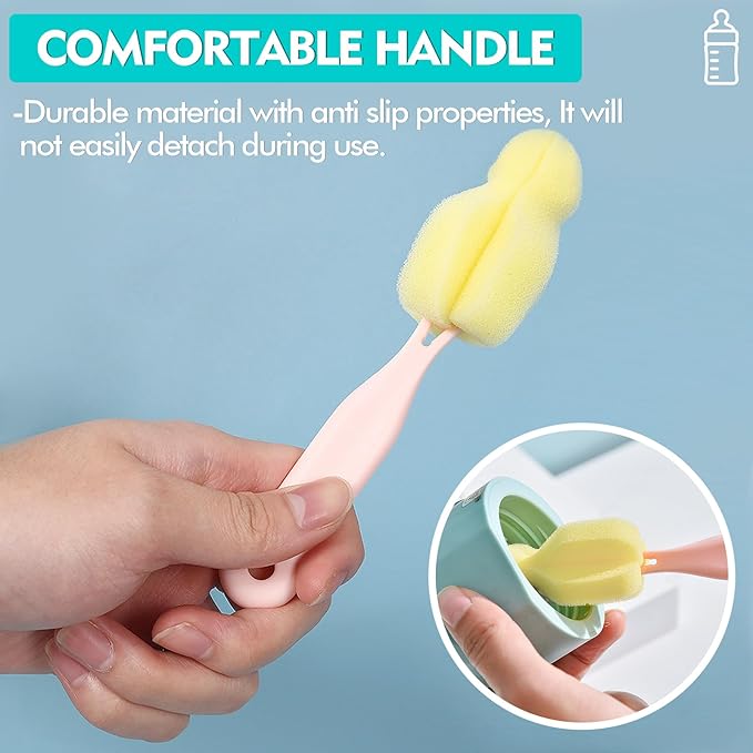 Sponge Bottle Brush 12 PCS Sponge Nipple Brushes Baby Bottle Nipple Cleaning Brush Long Handle Baby Milk Bottle Brush (12PCS)