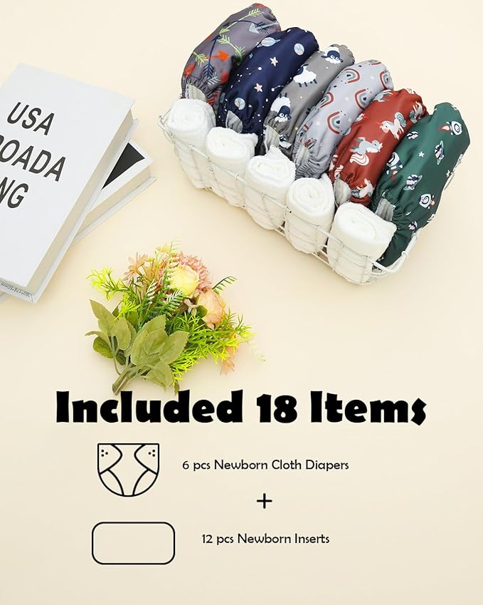 ALVABABY Baby Cloth Diapers 6 Pack with 12 Inserts Cloth Diaper Covers Adjustable Washable Reusable for Baby Girls and Boys 6DM122A