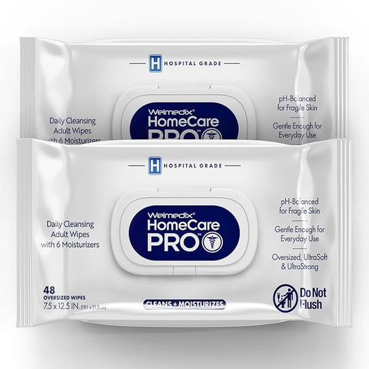 Homecare Pro Oversized Daily Cleansing Adult Wipes With 6 Moisturizers Wet Cleansing, Rinse Free, Bathing Wipes, Hospital Grade pH Balanced for Fragile Skin - | 48 Count XL |- 2 Pack