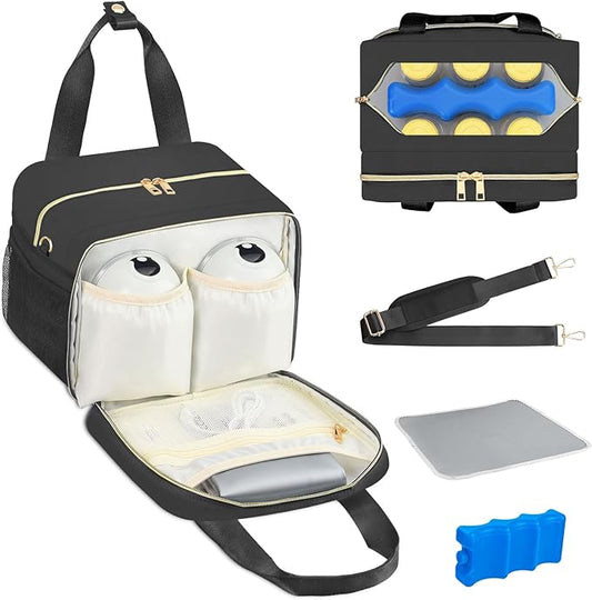 PIIOSER Breastmilk Cooler Bag with Ice Pack, Fits 6 Baby Bottles Up to 9 Ounce, Insulated Bottle Travel Bags with Shoulder Strap-Wearable Breast Pump Carrying Case for Nursing & Working Moms