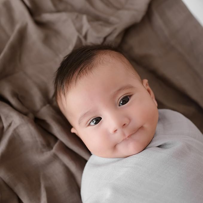 Baby Boy Blankets, Muslin Swaddle Blankets Light Blue & Brown 2-Pack – Soft Viscose derived from Bamboo & Cotton Baby Blankets, 47x43, Breathable Receiving Blankets, Baby Boy Gifts