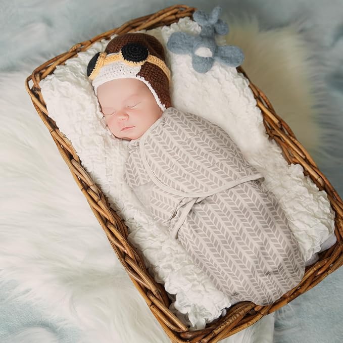 GLLQUEN BABY 3 Pack Newborn Swaddle - Baby Swaddle 0-3 Months for Baby Boys and Grils, Adjustable Sleep Sack for Newborns, Stripes & Bunnies, Swaddling Blankets