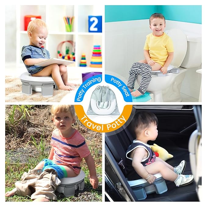 Orzbow Portable Potty Training Toilet for Boys and Girls with Storage Bag - Foldable Travel Potty Chair, Toddler Potty Seat for Indoor and Outdoor, Easy to Clean, Includes Free 40pcs Travel Bags, Gray