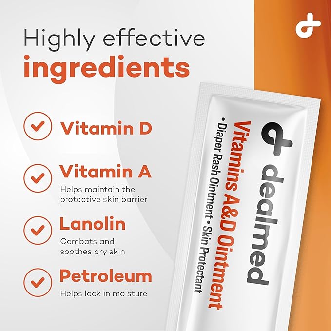 Dealmed A&D Ointment | Diaper Rash Cream for Baby with Vitamins A & D | Moisturizing Skin Protectant | Soothes and Nourishes | Healing Ointment for Dry and Cracked Skin (144 Packets/Box, Case of 6)