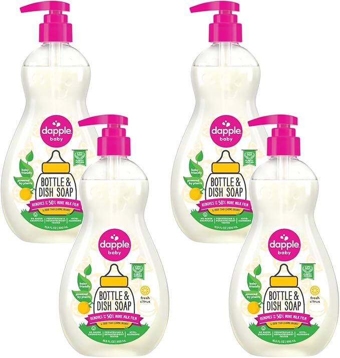 Dapple Bottle and Dish Soap Baby, Fresh Citrus, 16.9 Fl Oz (Pack of 1) - Plant Based Dish Liquid for Dishes & Baby Bottles - Hypoallergenic Soap, Liquid Soap